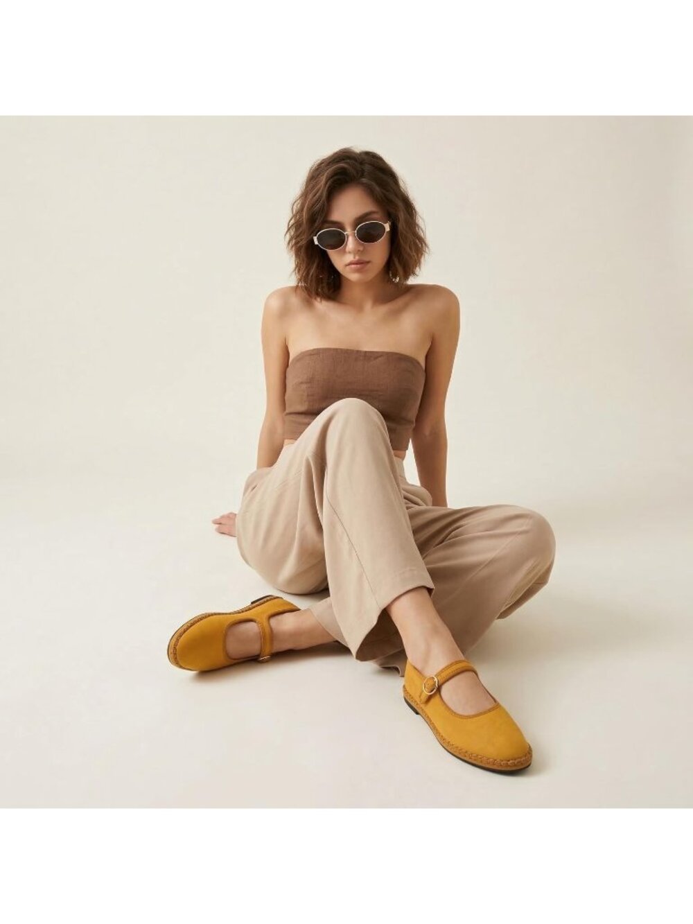 Women's Yellow Mary Jane Breathable Lightweight Adjustable Buckle Ballet Flats - Picture 2 of 7